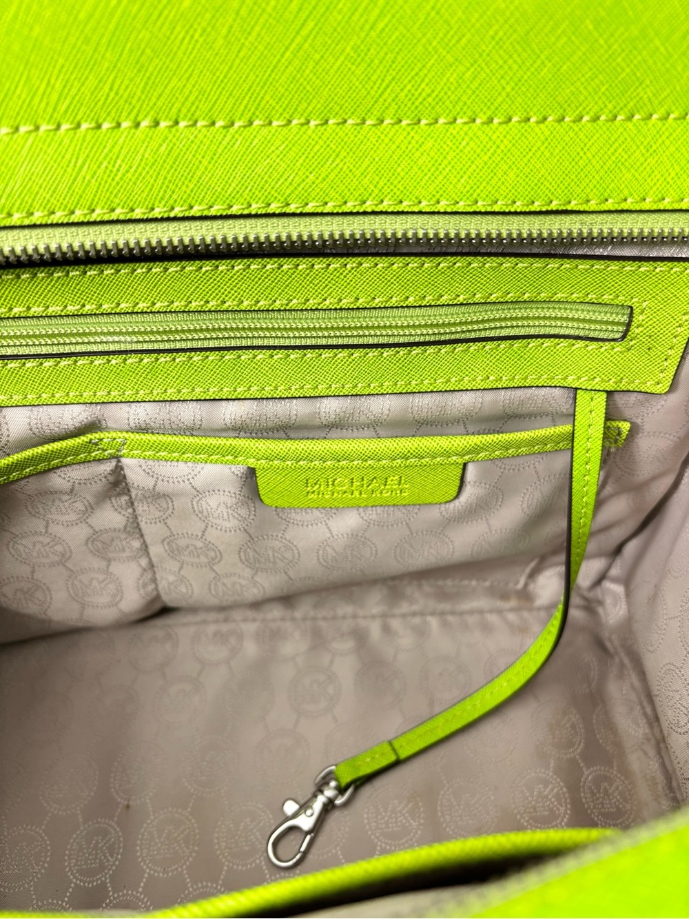 Michael Kors Neon Lime Saffiano Satchel with Detachable Strap - Picture 7 of 12